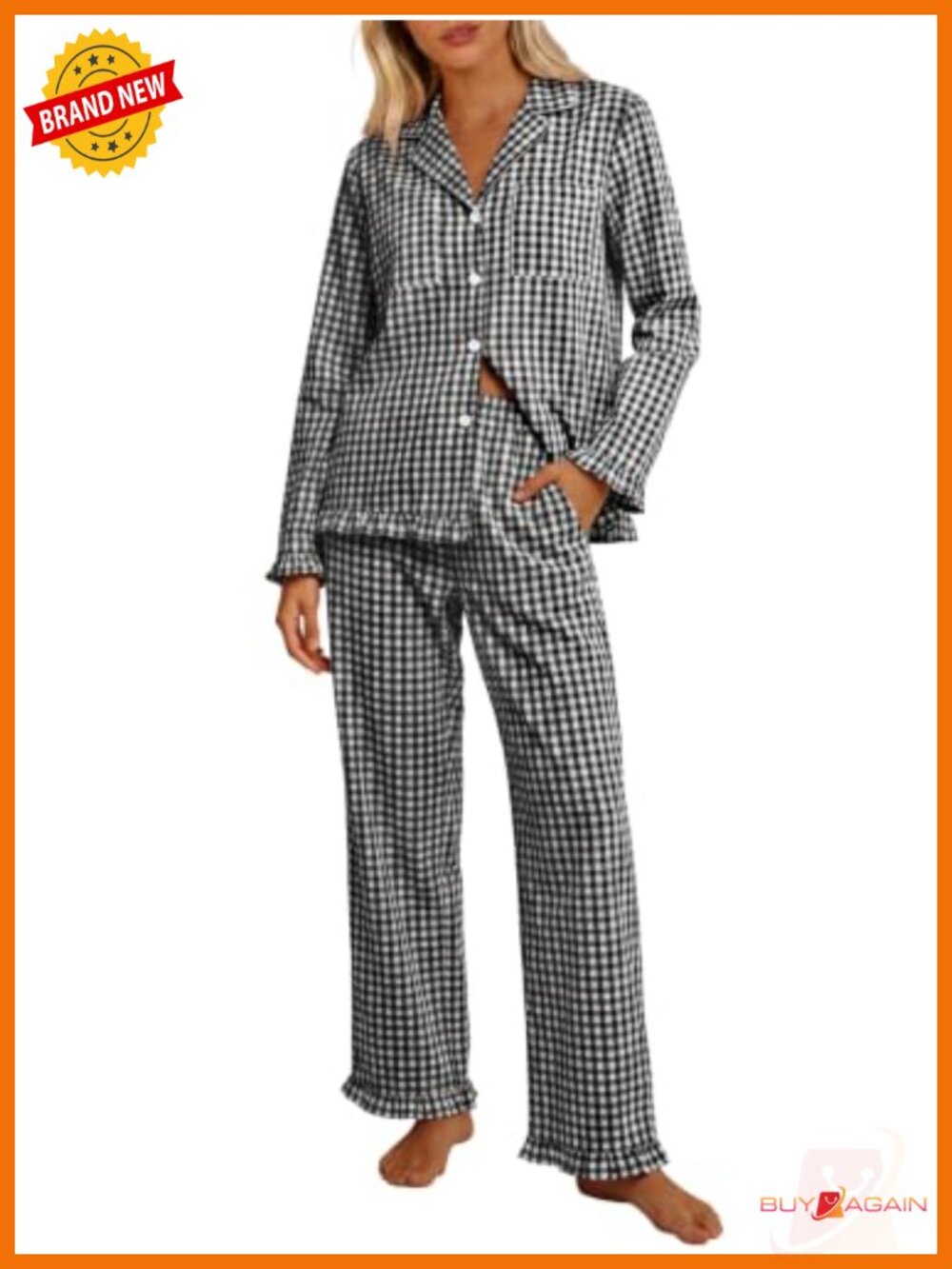Women's 2-Piece Pajama Set - Loose Fit Button Down Wide Leg Pants Rayon